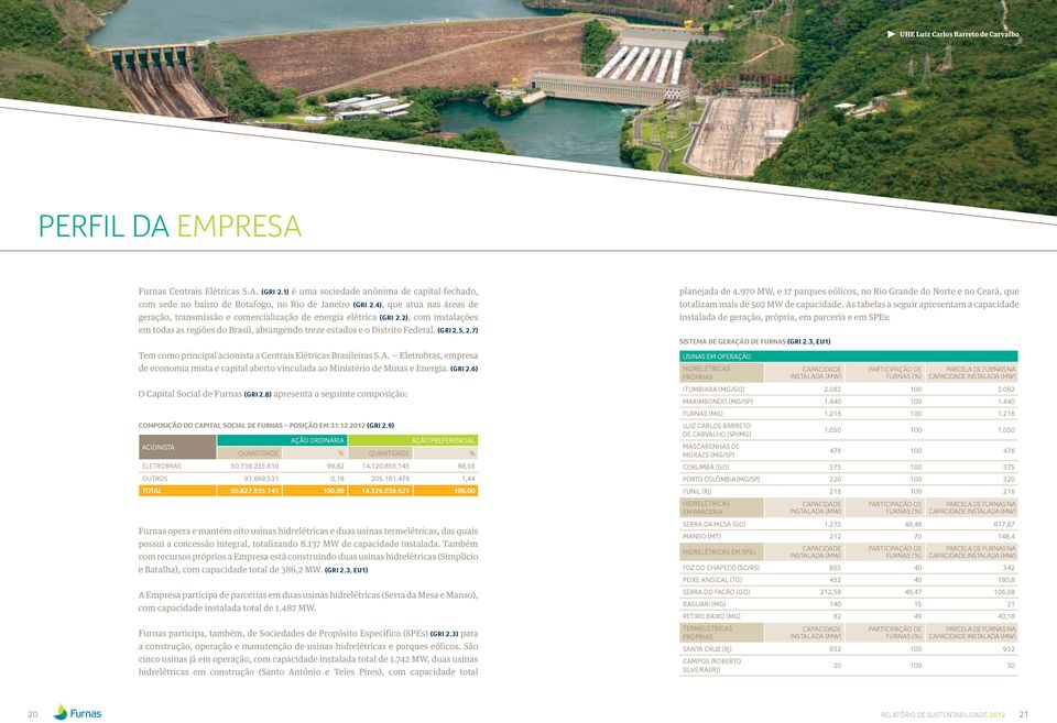 7) Tem como principal acionista a Centrais Elétricas Brasileiras S.A. Eletrobras, empresa de economia mista e capital aberto vinculada ao Ministério de Minas e Energia. (GRI 2.