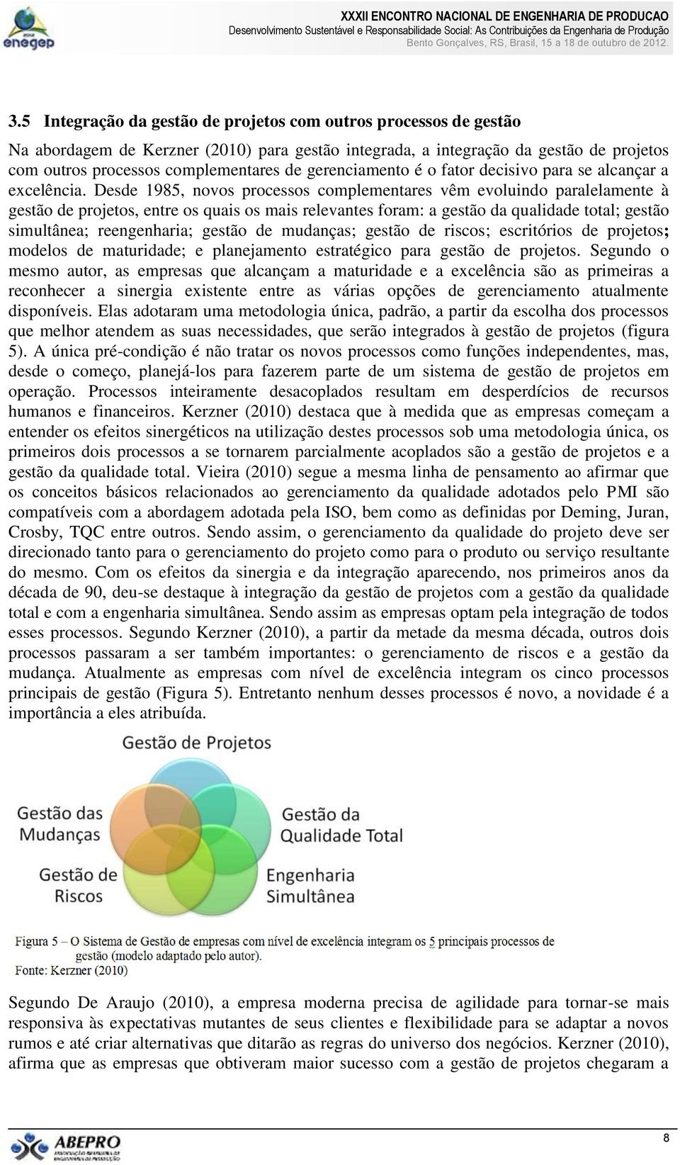 Desde 1985, novos processos complementares vêm evoluindo paralelamente à gestão de projetos, entre os quais os mais relevantes foram: a gestão da qualidade total; gestão simultânea; reengenharia;