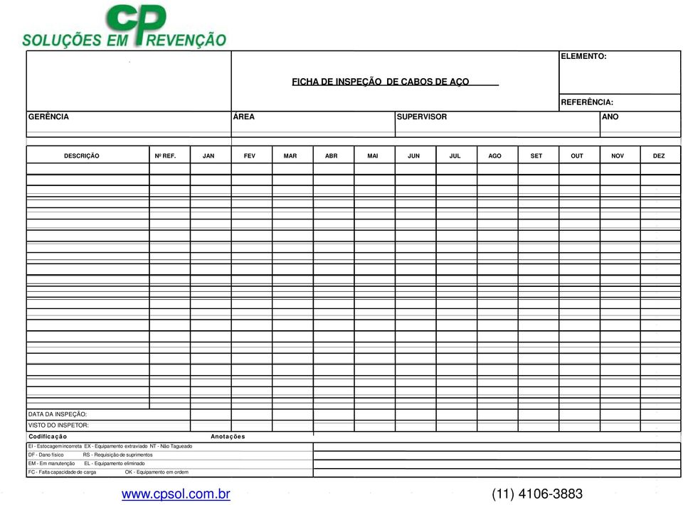 Estocagem incorreta EX - Equipamento extraviado NT - Não Tagueado DF - Dano físico RS - Requisição de