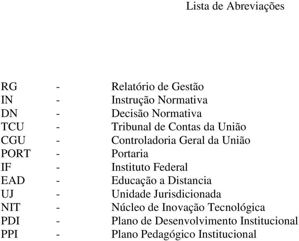 Instituto Federal EAD - Educação a Distancia UJ - Unidade Jurisdicionada NIT - Núcleo de