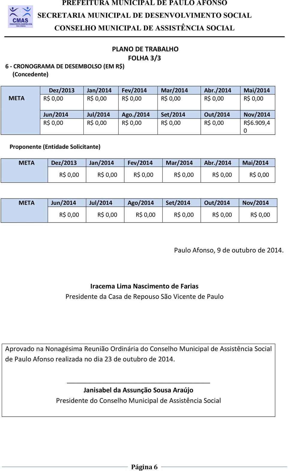 909,4 0 Proponente (Entidade Solicitante) META Dez/2013 Jan/2014 Fev/2014 Mar/2014 Abr.