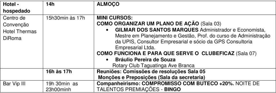 do curso de Administração da UPIS, Consultor Empresarial e sócio da GPS Consultoria Empresarial Ltda.