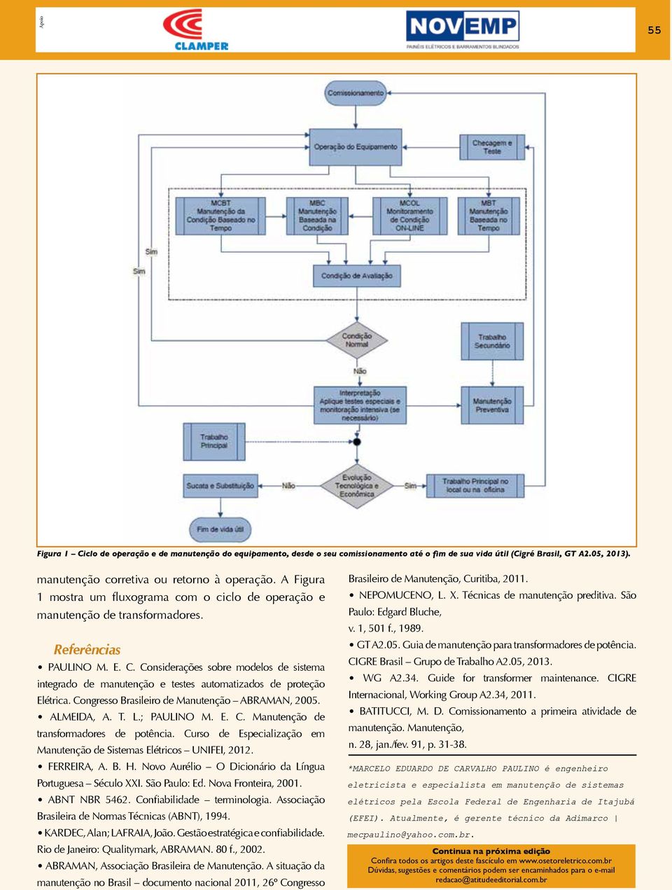 Considerações sobre modelos de sistema integrado de manutenção e testes automatizados de proteção Elétrica. Congresso Brasileiro de Manutenção ABRAMAN, 2005. ALMEIDA, A. T. L.; PAULINO M. E. C. Manutenção de transformadores de potência.