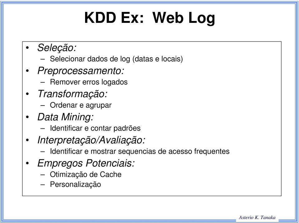 Mining: Identificar e contar padrões Interpretação/Avaliação: Identificar e