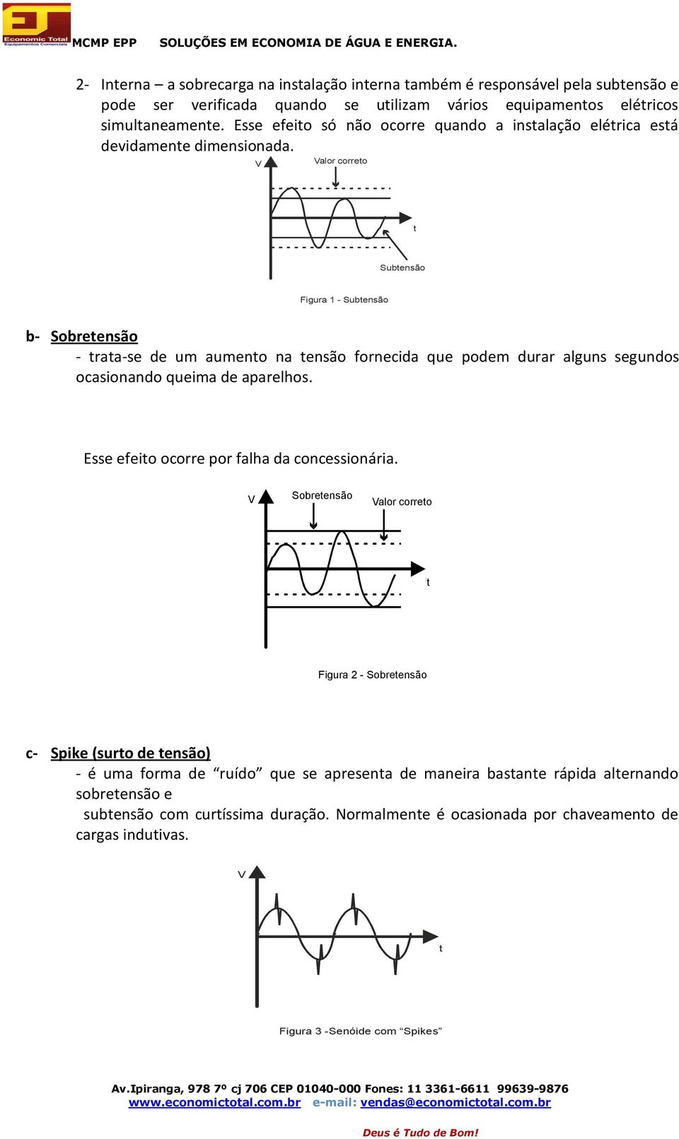 alor correto Subtensão Figura 1 - Subtensão b- Sobretensão - trata-se de um aumento na tensão fornecida que podem durar alguns segundos ocasionando queima de aparelhos.