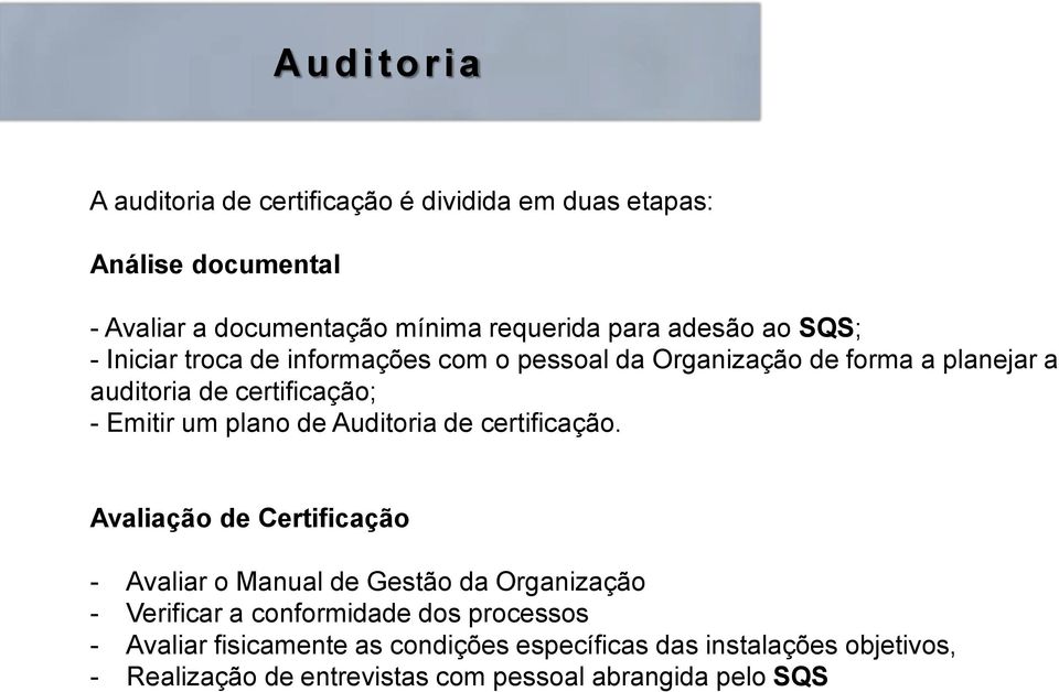 plano de Auditoria de certificação.