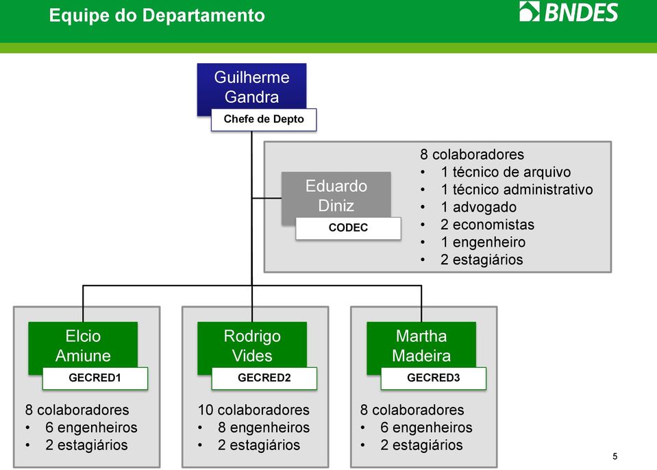 Elcio Amiune Rodrigo Vides Martha Madeira GECRED1 GECRED2 GECRED3 8 colaboradores 6 engenheiros 2