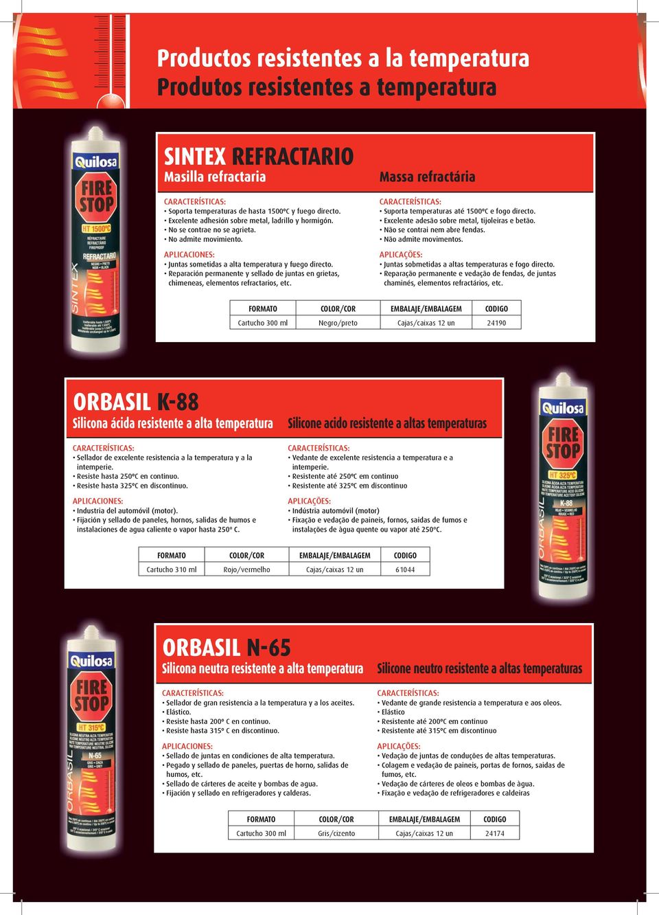 Reparación permanente y sellado de juntas en grietas, chimeneas, elementos refractarios, etc. Massa refractária Suporta temperaturas até 1500ºC e fogo directo.