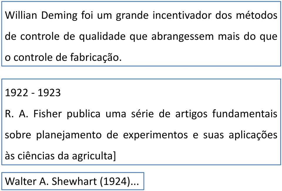 A. Fisher publica uma série de artigos fundamentais sobre planejamento de