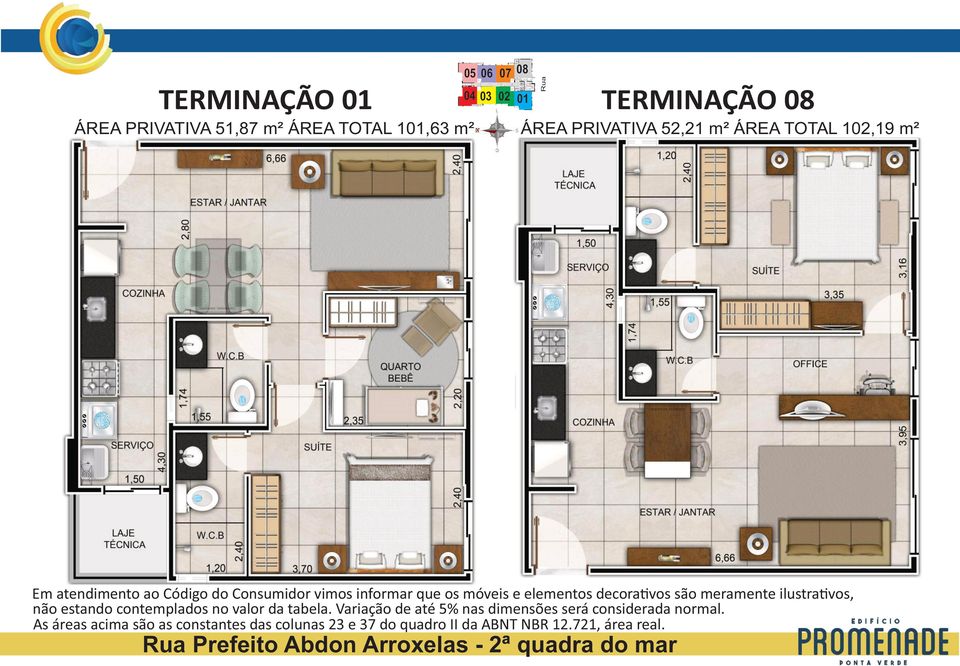 Variação de até 5% nas dimensões será considerada normal.