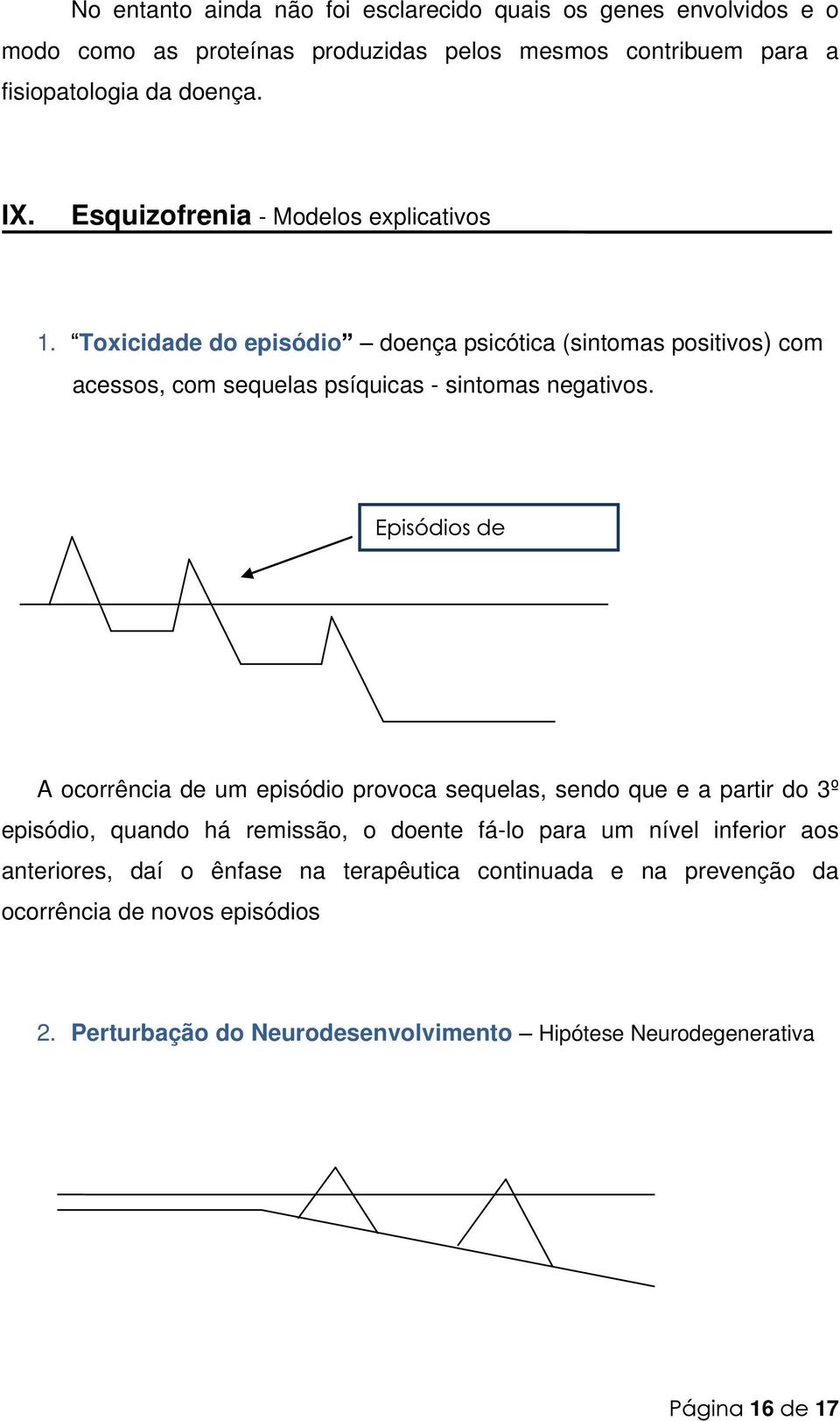 Toxicidade do episódio doença psicótica (sintomas positivos) com acessos, com sequelas psíquicas - sintomas negativos.