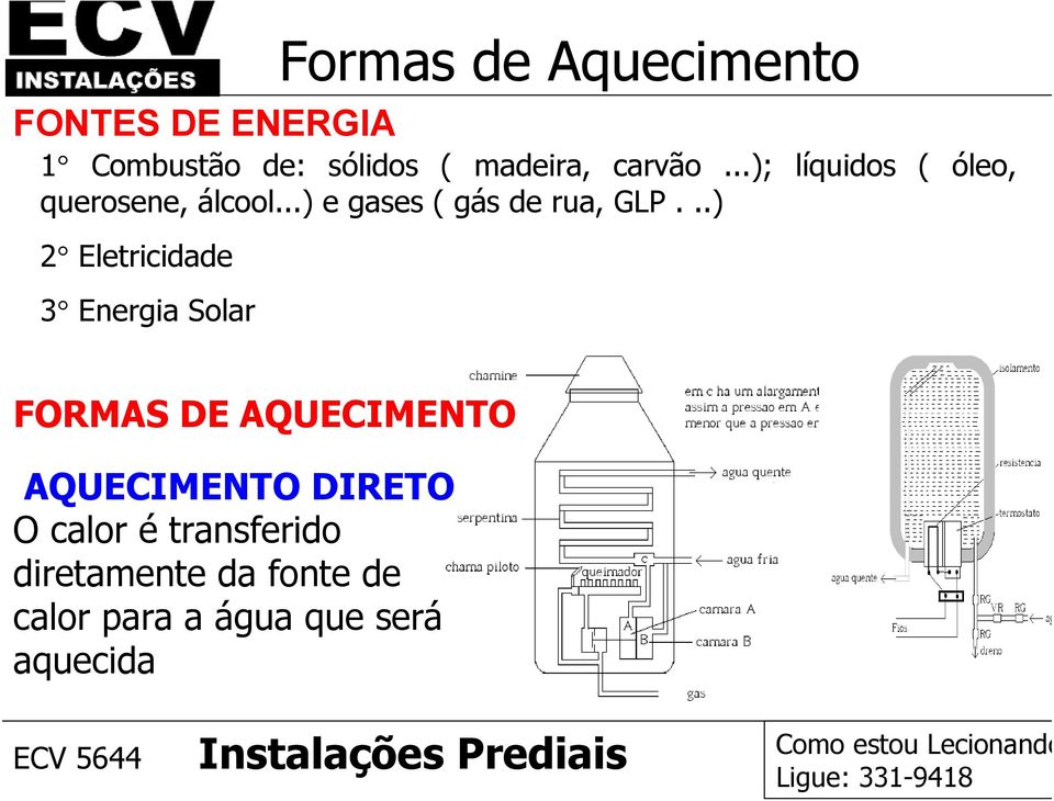 ..) 2 Eletricidade 3 Energia Solar FORMAS DE AQUECIMENTO AQUECIMENTO DIRETO O