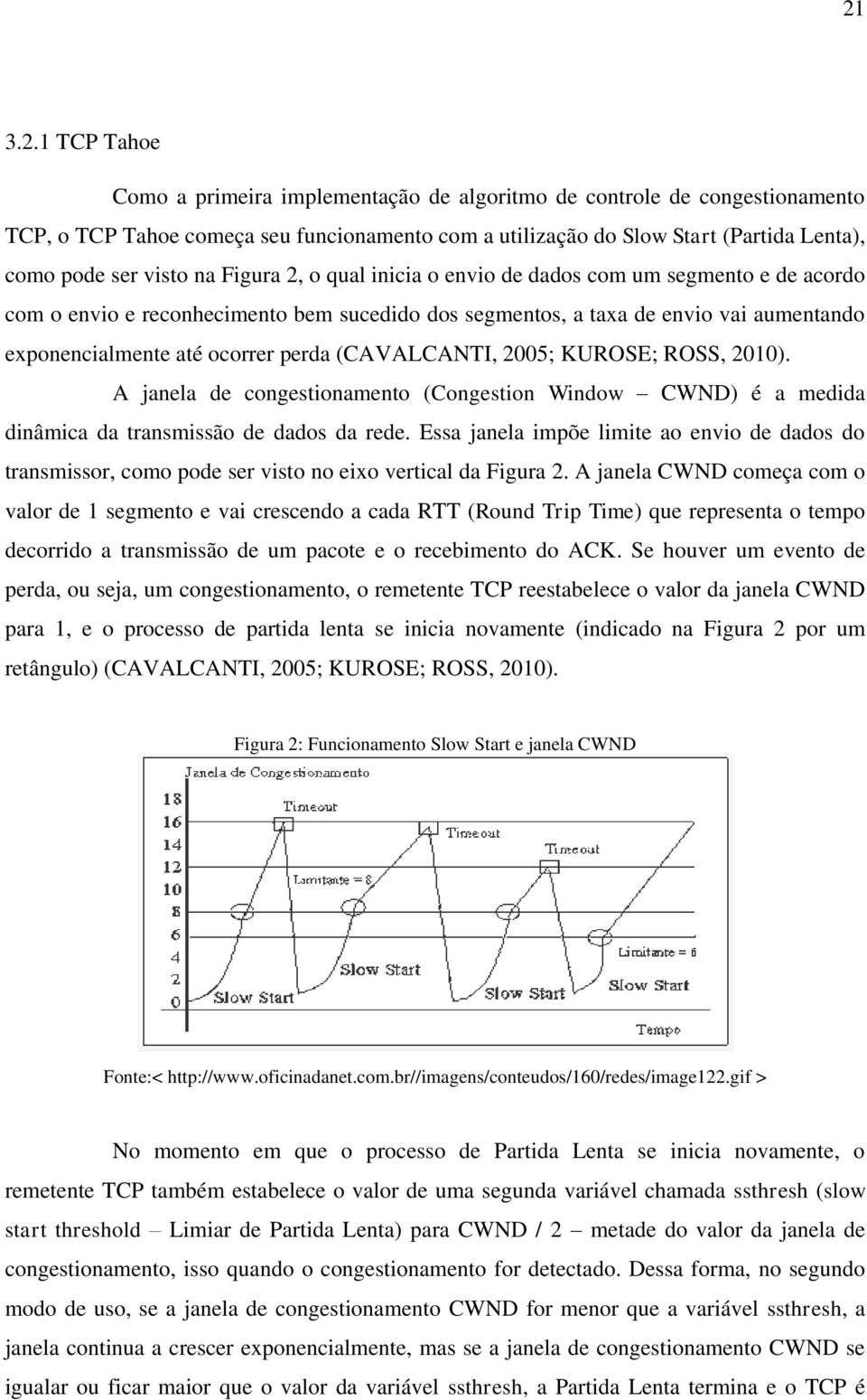 perda (CAVALCANTI, 2005; KUROSE; ROSS, 2010). A janela de congestionamento (Congestion Window CWND) é a medida dinâmica da transmissão de dados da rede.