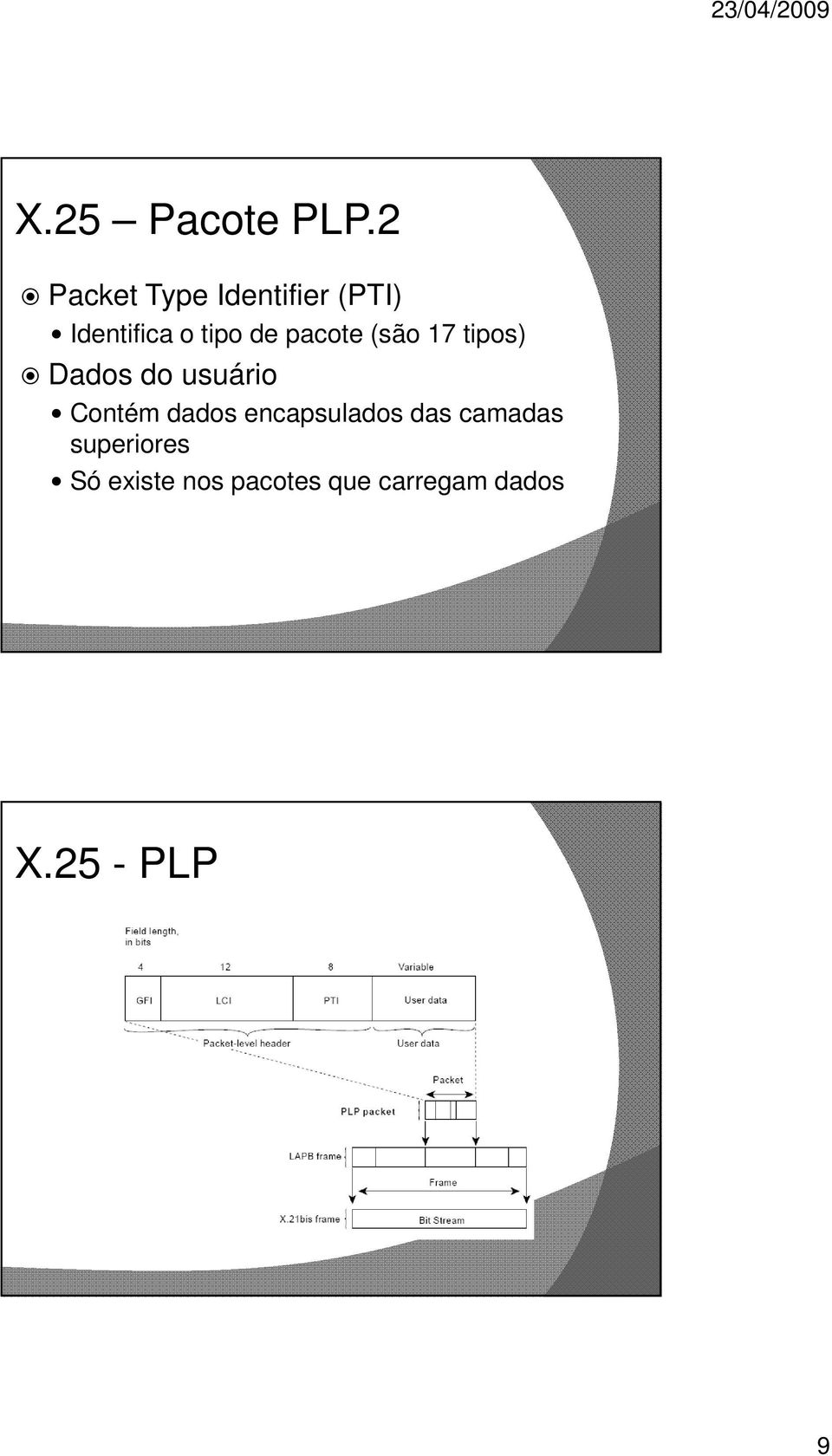 pacote (são 17 tipos) Dados do usuário Contém dados