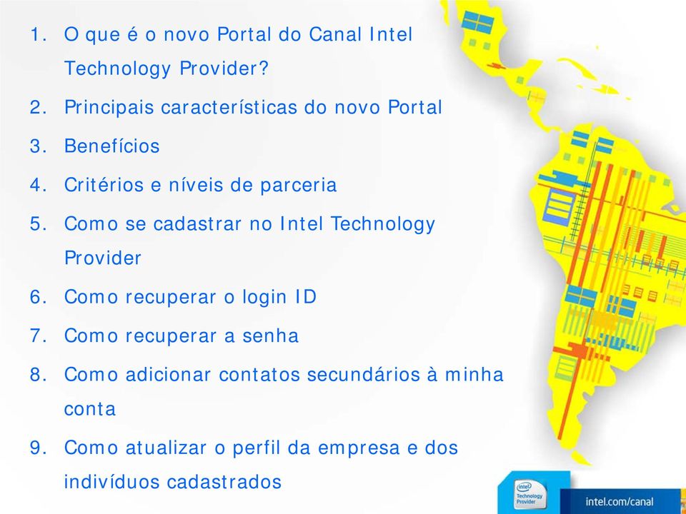 Como se cadastrar no Intel Technology Provider 6. Como recuperar o login ID 7.