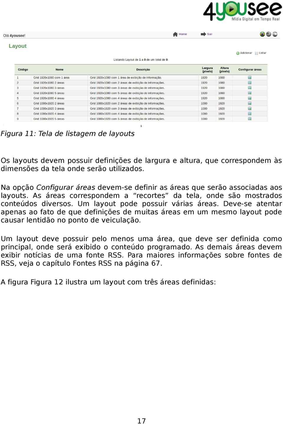 Um layout pode possuir várias áreas. Deve-se atentar apenas ao fato de que definições de muitas áreas em um mesmo layout pode causar lentidão no ponto de veiculação.