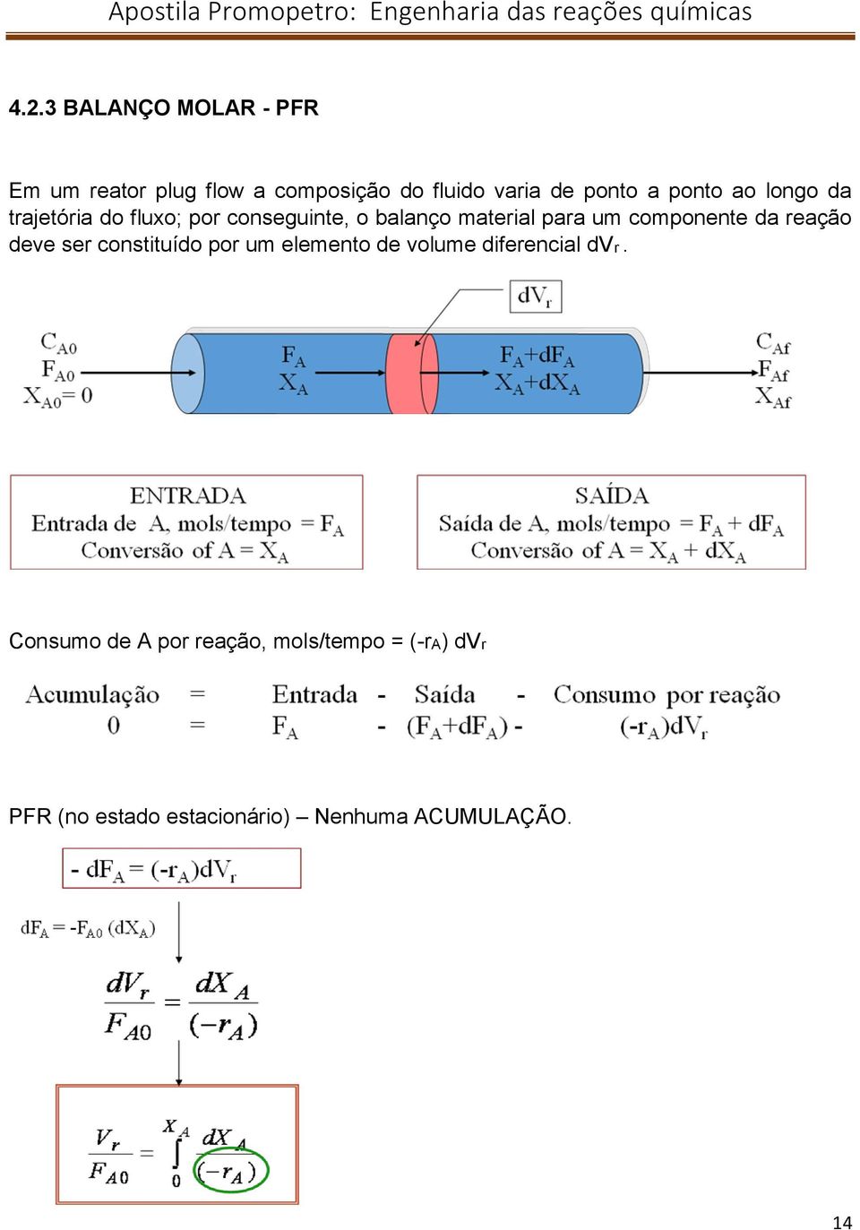 componente da reação deve ser constituído por um elemento de volume diferencial dvr.