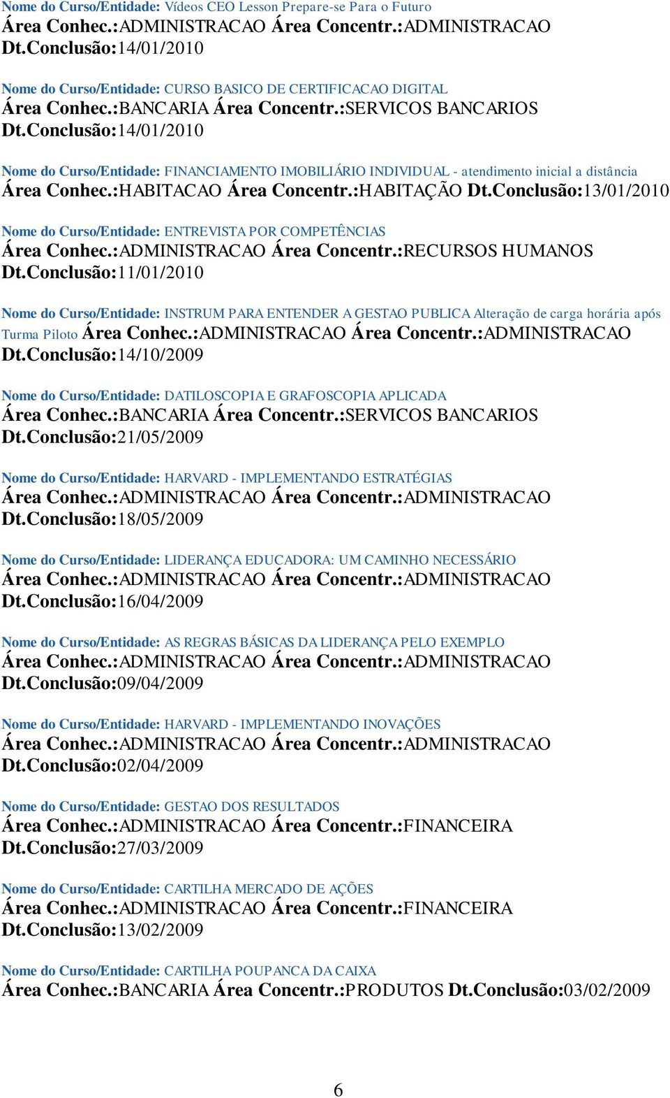 Conclusão:13/01/2010 Nome do Curso/Entidade: ENTREVISTA POR COMPETÊNCIAS Área Concentr.:RECURSOS HUMANOS Dt.