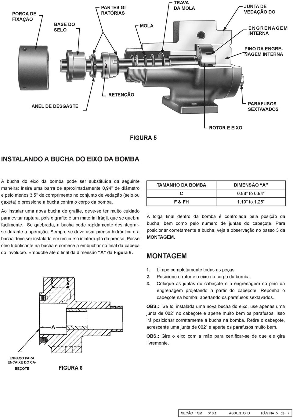 comprimento no conjunto de vedação (selo ou gaxeta) e pressione a bucha contra o corpo da bomba.