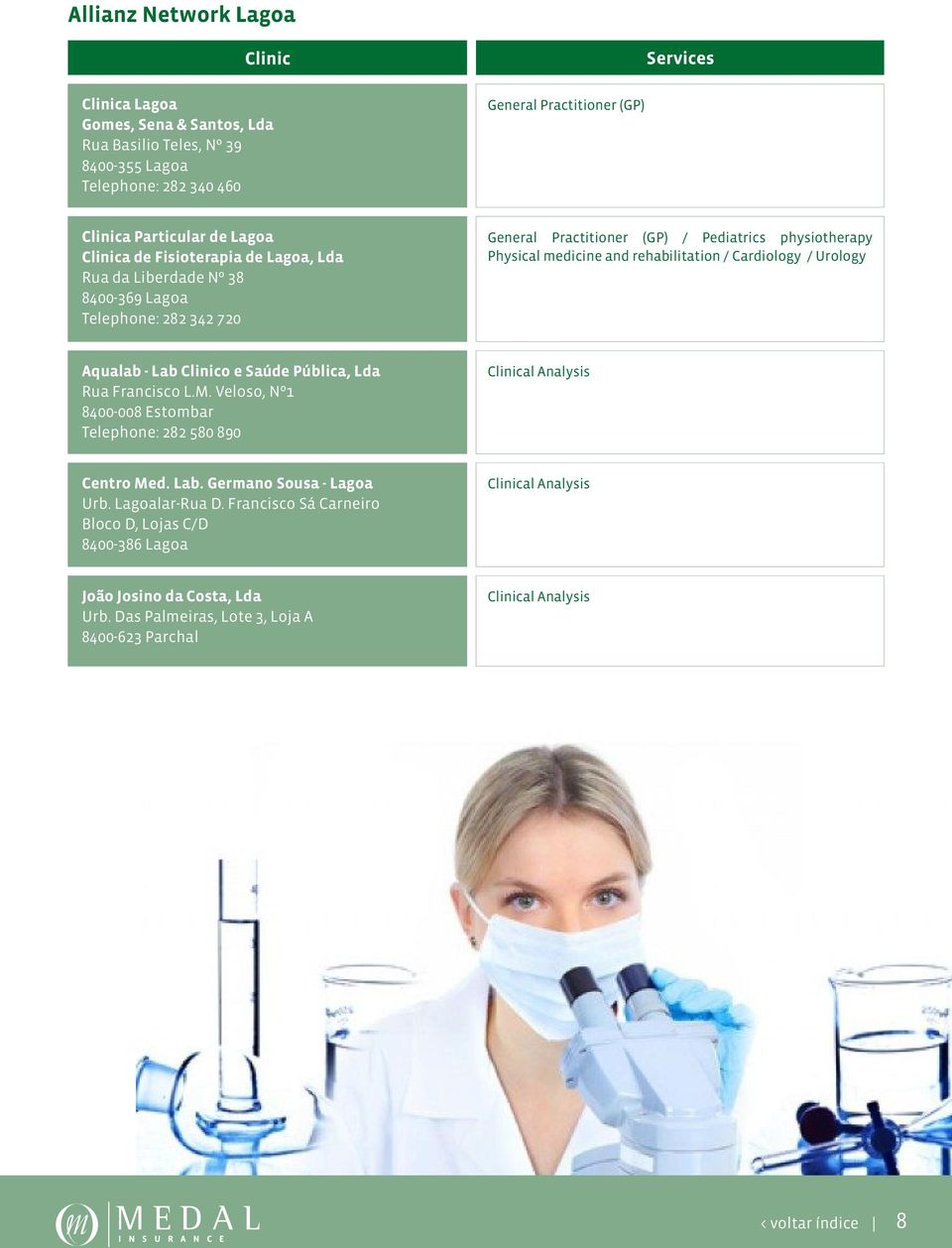 / Cardiology / Urology Aqualab - Lab o e Saúde Pública, Lda Rua Francisco L.M. Veloso, Nº1 8400-008 Estombar Telephone: 282 580 890 al Analysis Centro Med. Lab. Germano Sousa - Lagoa Urb.