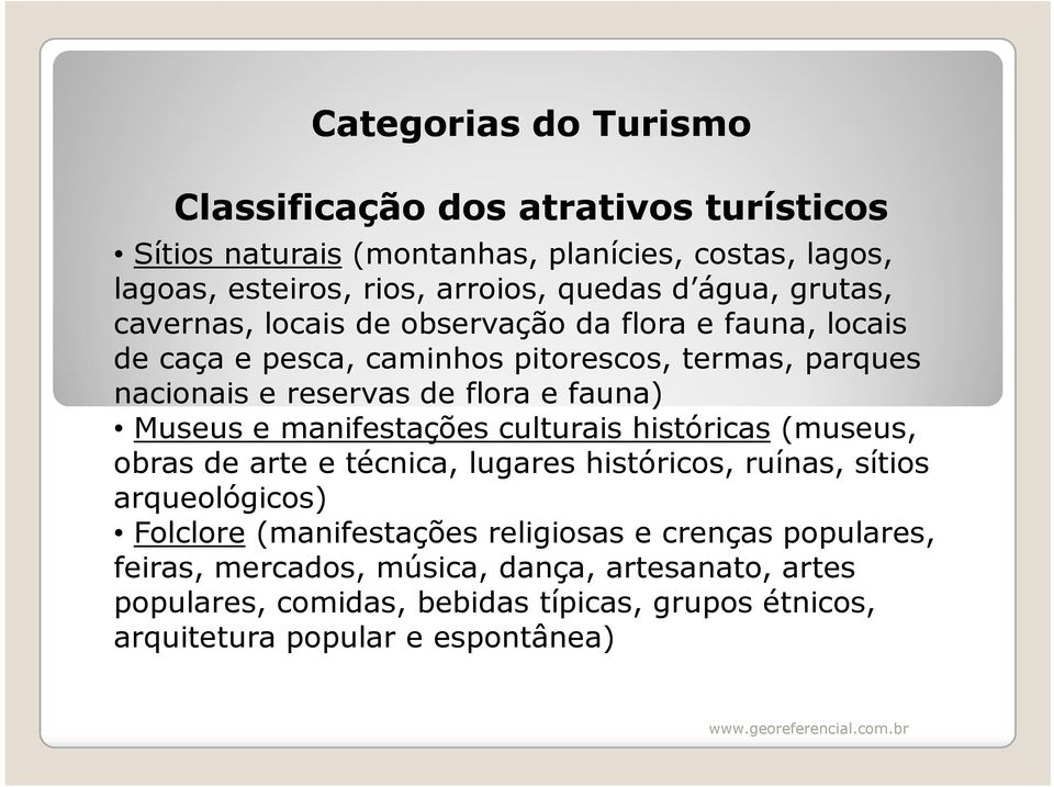 fauna) Museus e manifestações culturais históricas (museus, obras de arte e técnica, lugares históricos, ruínas, sítios arqueológicos) Folclore (manifestações