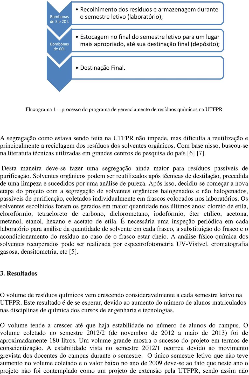 Fluxograma 1 processo do programa de gerenciamento de resíduos químicos na UTFPR A segregação como estava sendo feita na UTFPR não impede, mas dificulta a reutilização e principalmente a reciclagem