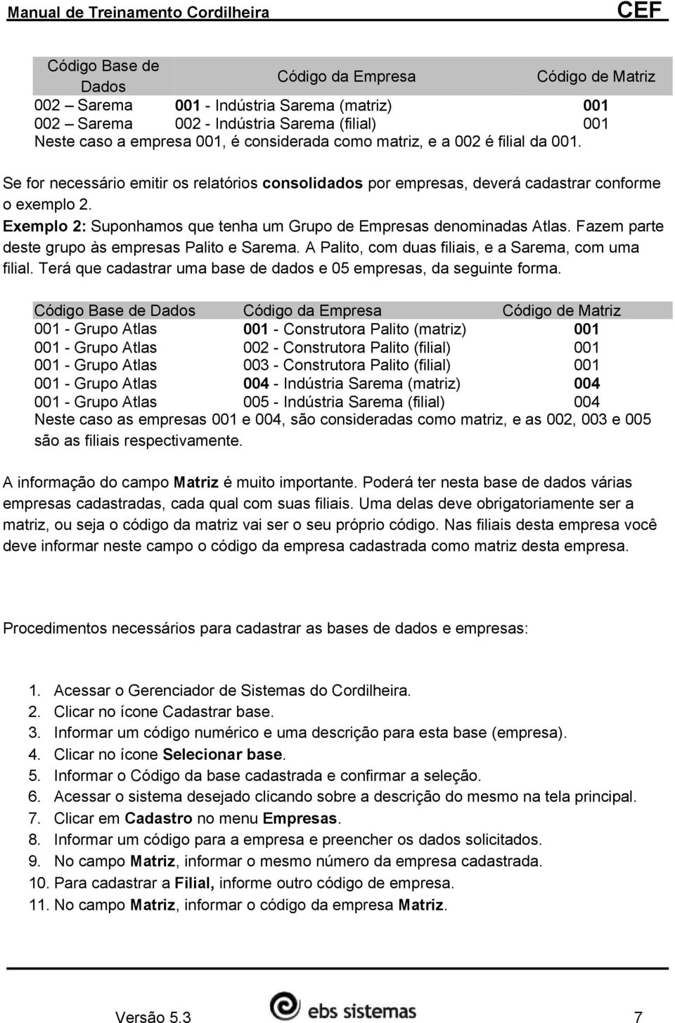 Exemplo 2: Suponhamos que tenha um Grupo de Empresas denominadas Atlas. Fazem parte deste grupo às empresas Palito e Sarema. A Palito, com duas filiais, e a Sarema, com uma filial.