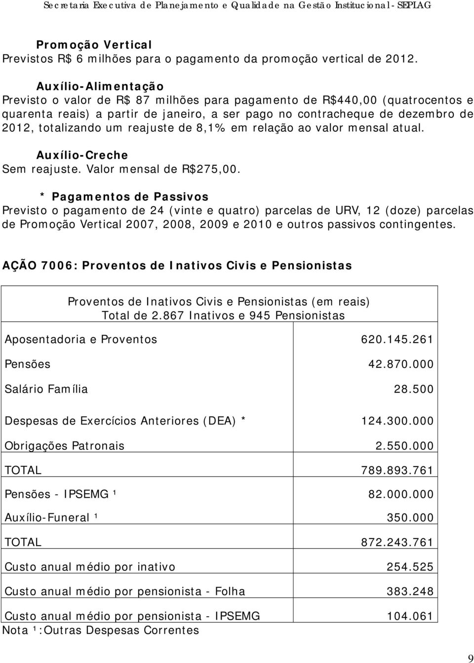 reajuste de 8,1% em relação ao valor mensal atual. Auxílio-Creche Sem reajuste. Valor mensal de R$275,00.