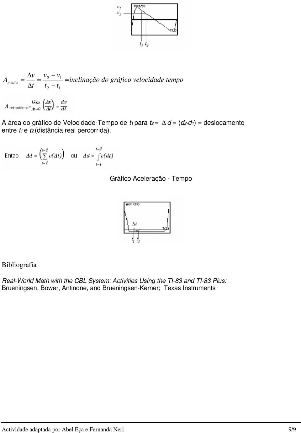 Gráfico Aceleração - Tempo Bibliografia Real-World Math with the CBL System: Activities Using the TI-83 and
