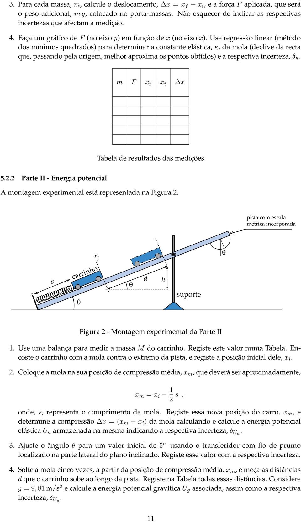 Use regressão linear (método dos mínimos quadrados) para determinar a constante elástica, κ, da mola (declive da recta que, passando pela origem, melhor aproxima os pontos obtidos) e a respectiva