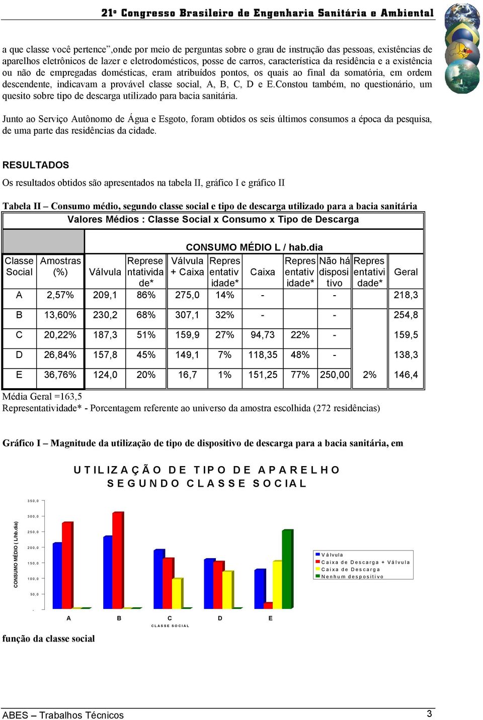 Constou também, no questionário, um quesito sobre tipo de descarga utilizado para bacia sanitária.