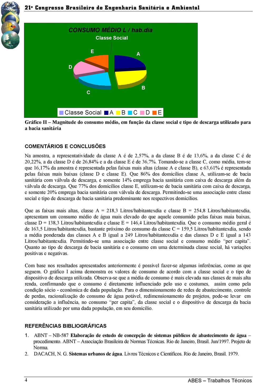 amostra, a representatividade da classe A é de 2,57%, a da classe B é de 13,6%, a da classe C é de 20,22%, a da classe D é de 26,84% e a da classe E é de 36,7%.