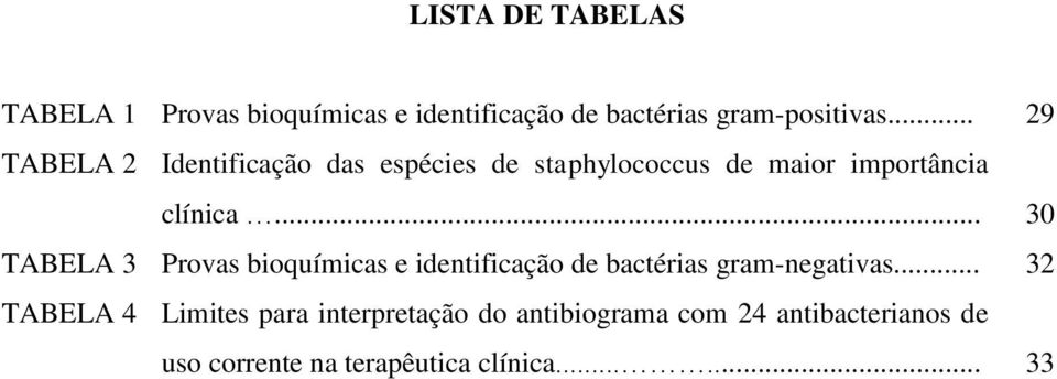 .. 30 TABELA 3 Provas bioquímicas e identificação de bactérias gram-negativas.