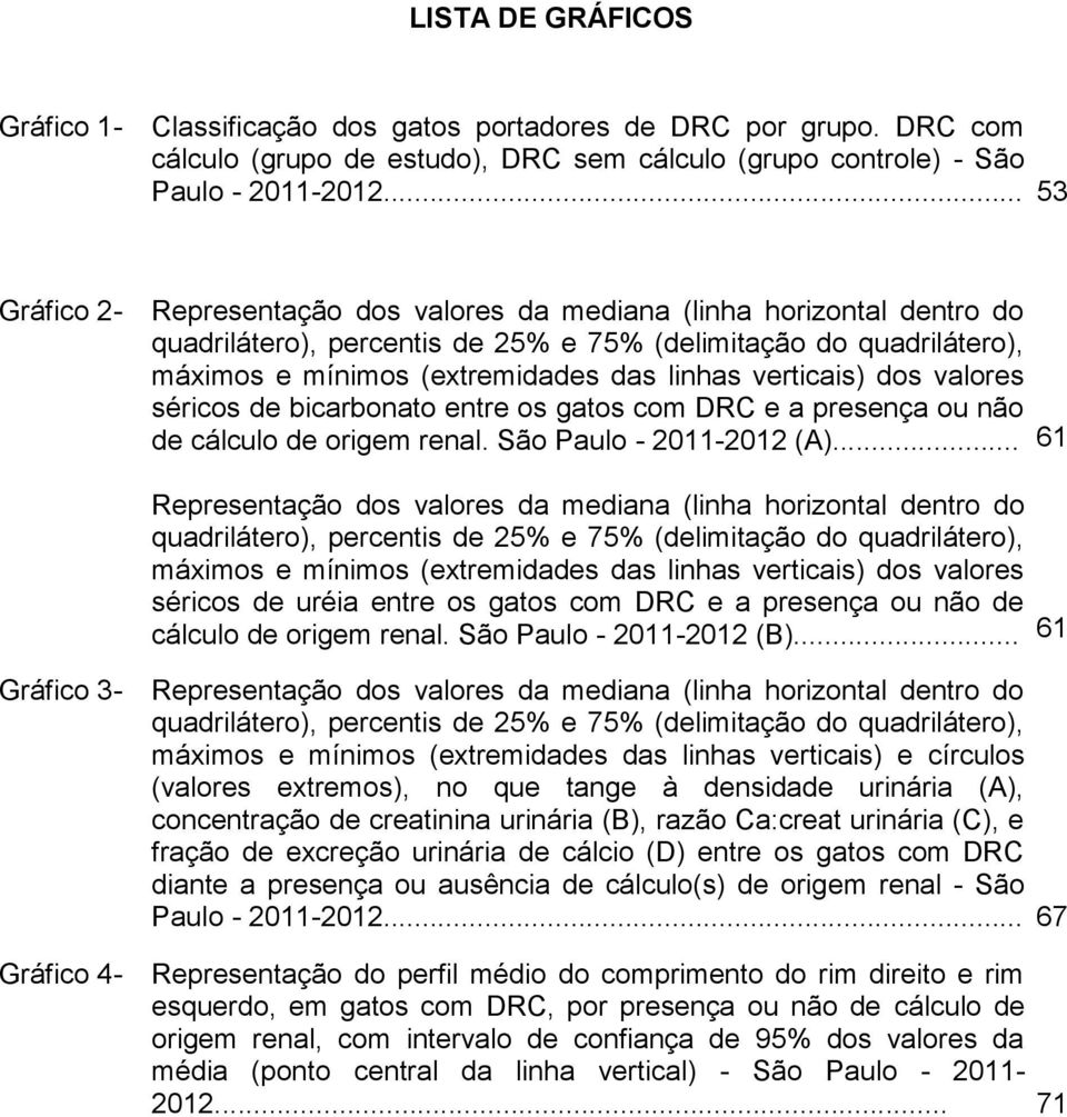 verticais) dos valores séricos de bicarbonato entre os gatos com DRC e a presença ou não de cálculo de origem renal. São Paulo - 2011-2012 (A).