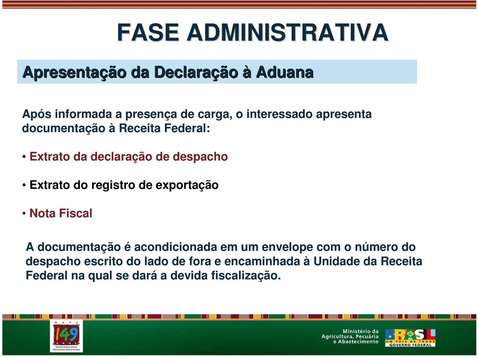 registro de exportação Nota Fiscal A documentação é acondicionada em um envelope com o número do