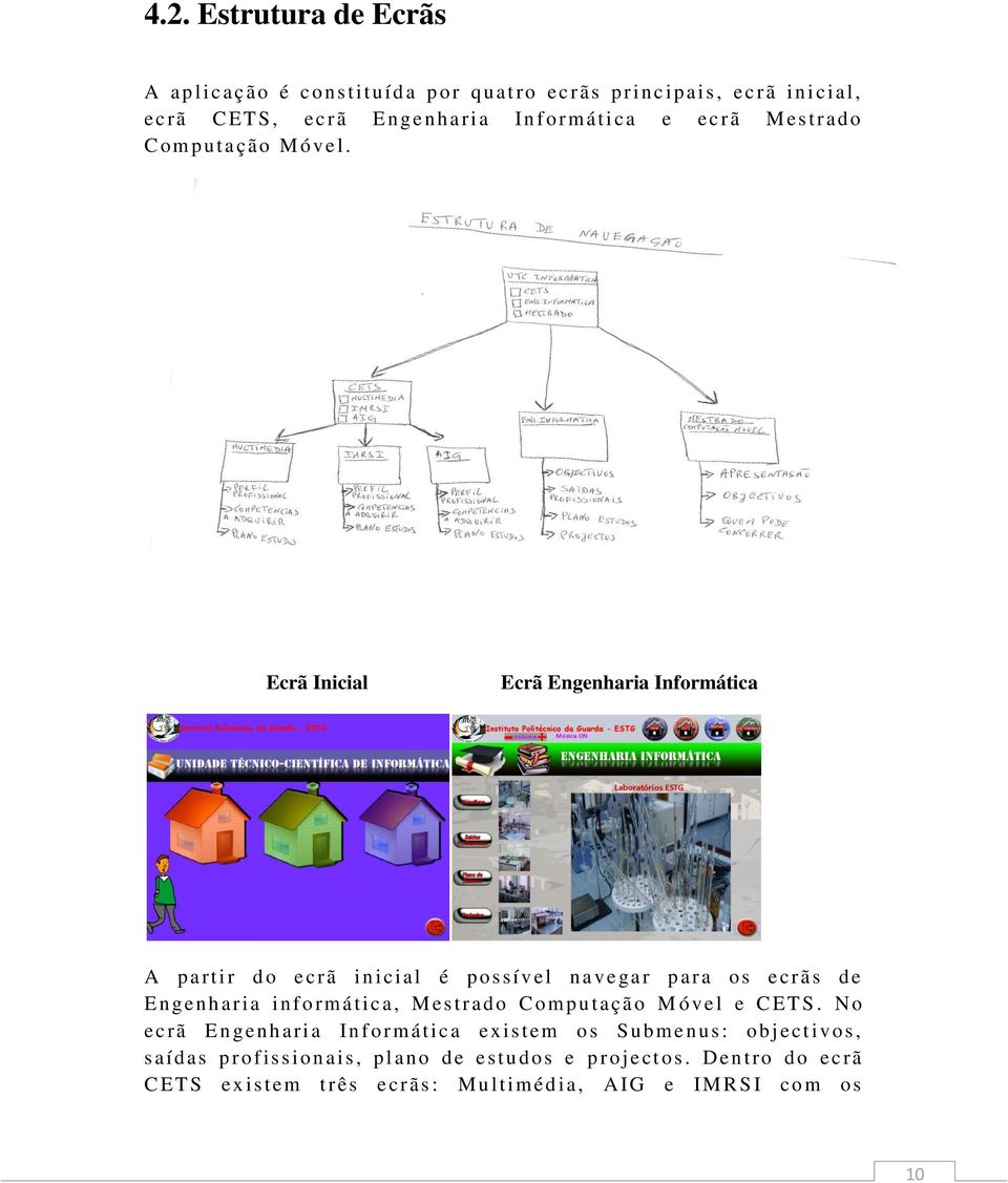 Ecrã Inicial Ecrã Engenharia Informática A p artir d o ecrã inici al é possível n avegar p ara os ecrãs de E n genhari a informática, Mestrad o C