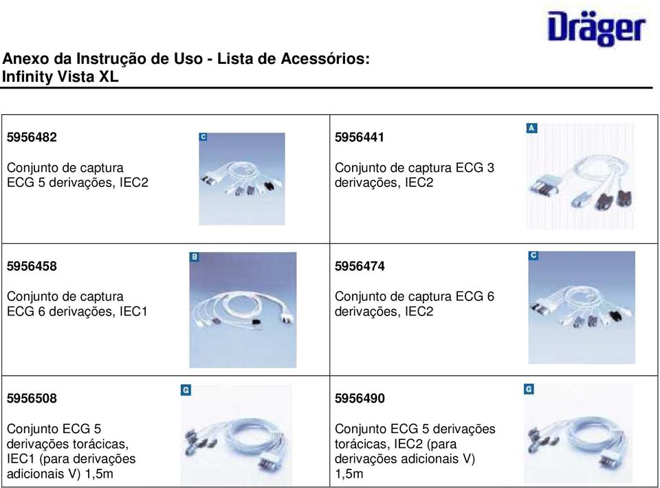 captura ECG 6 derivações, IEC2 5956508 Conjunto ECG 5 derivações torácicas, IEC1 (para