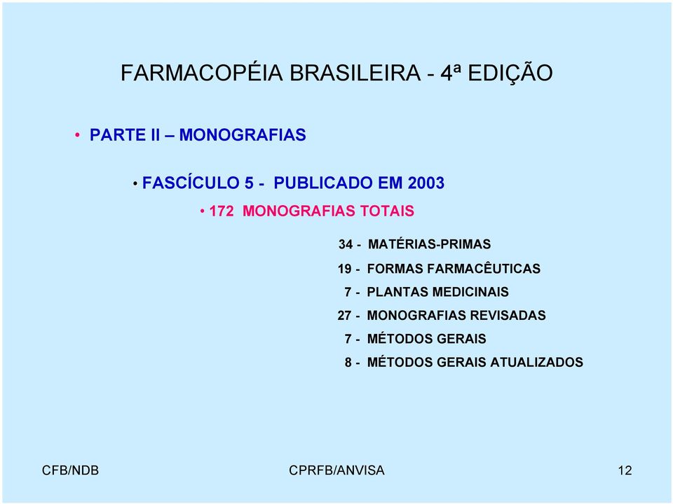 FORMAS FARMACÊUTICAS 7 - PLANTAS MEDICINAIS 27 - MONOGRAFIAS REVISADAS