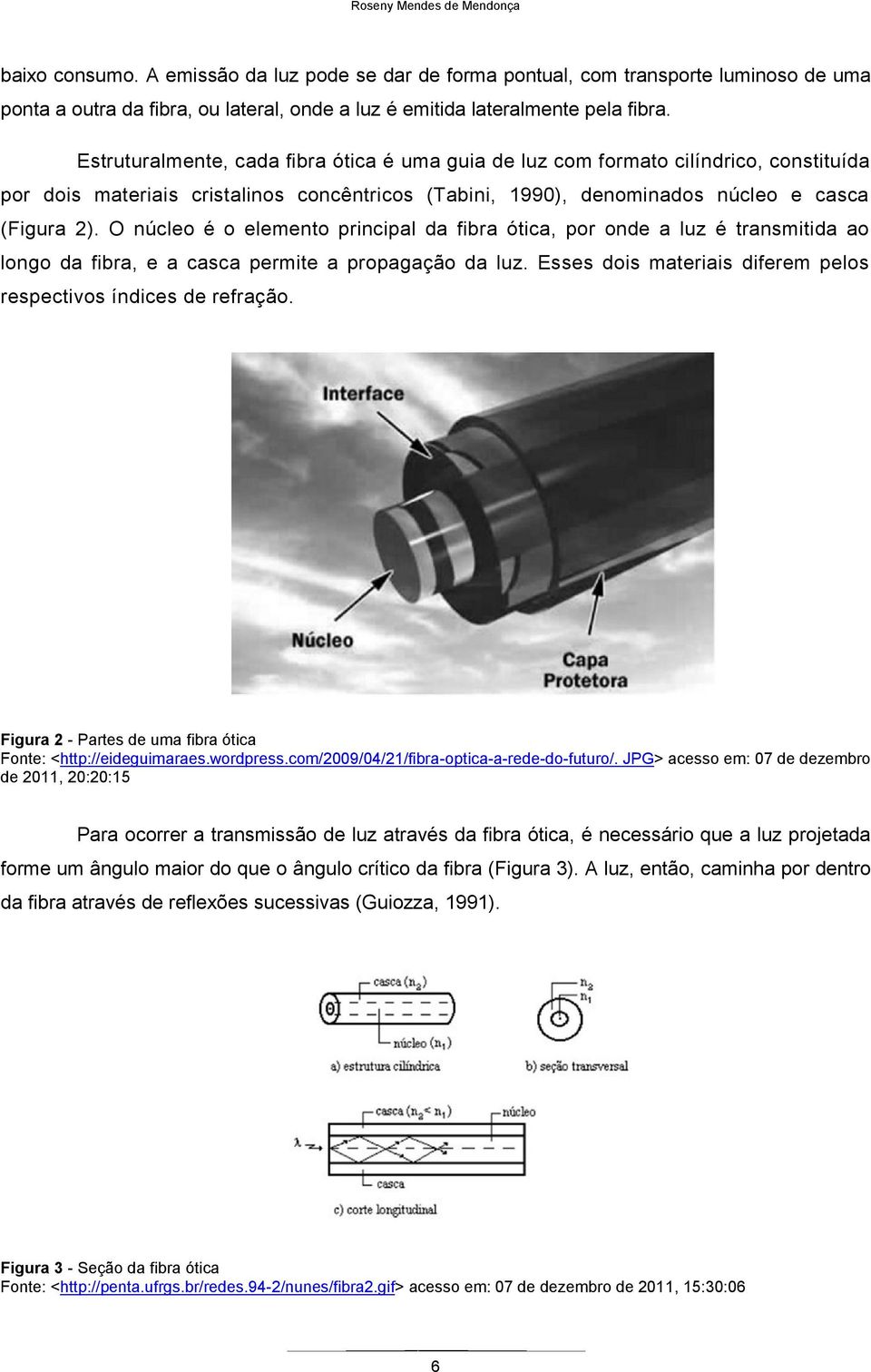 O núcleo é o elemento principal da fibra ótica, por onde a luz é transmitida ao longo da fibra, e a casca permite a propagação da luz.