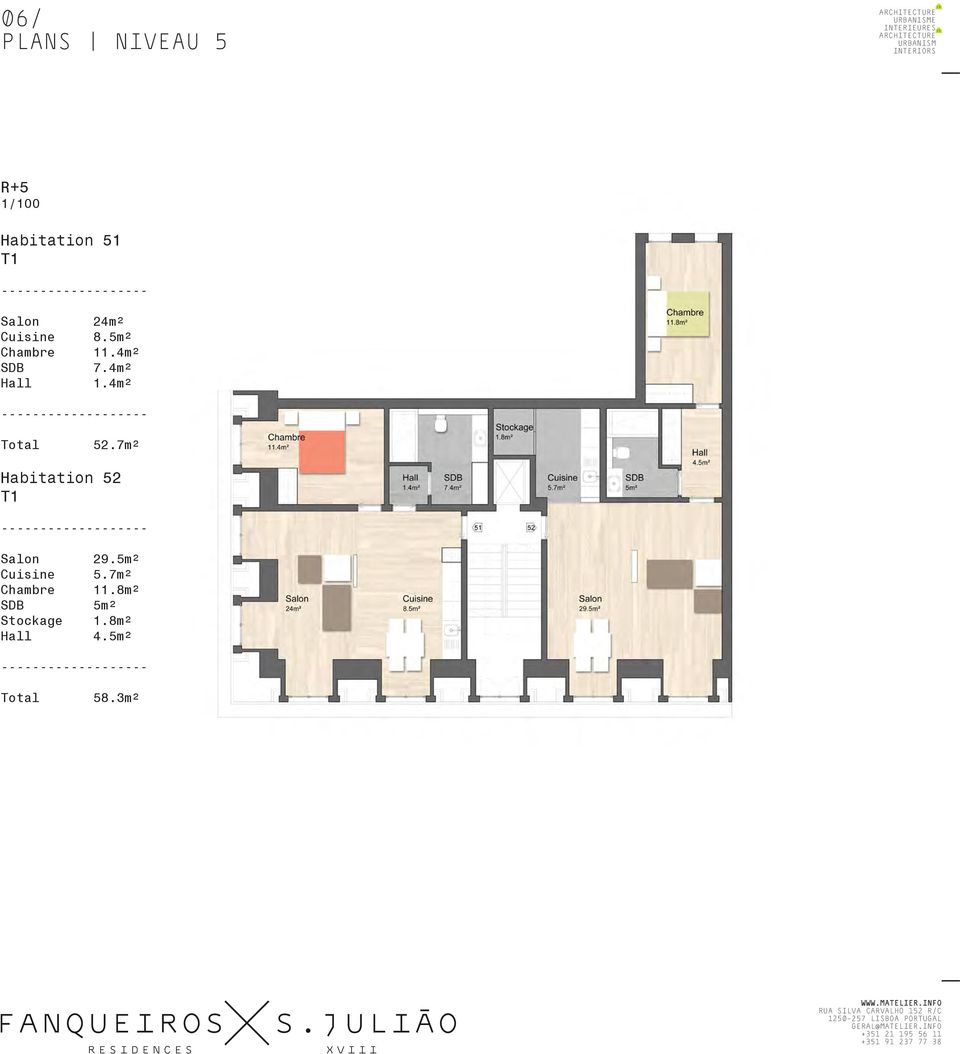 4m² Total 52.7m² Habitation 52 T1 Salon 29.5m² Cuisine 5.