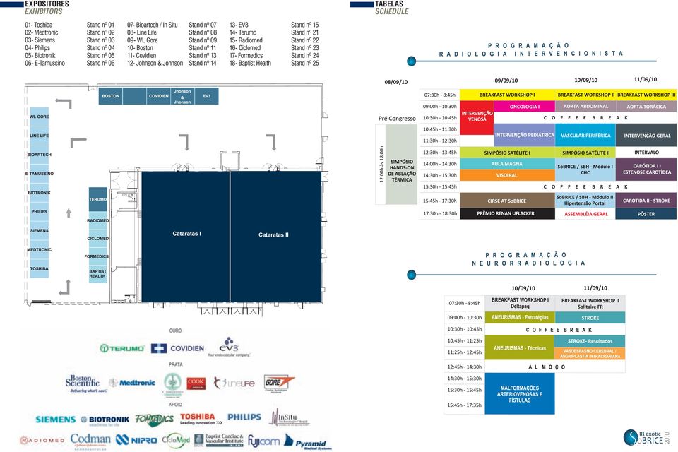 09- WL Gore Stand nº 09 10- Boston Stand nº 11 11- Covidien Stand nº 13 12- Johnson & Johnson Stand nº 14 13- EV3 Stand nº 15