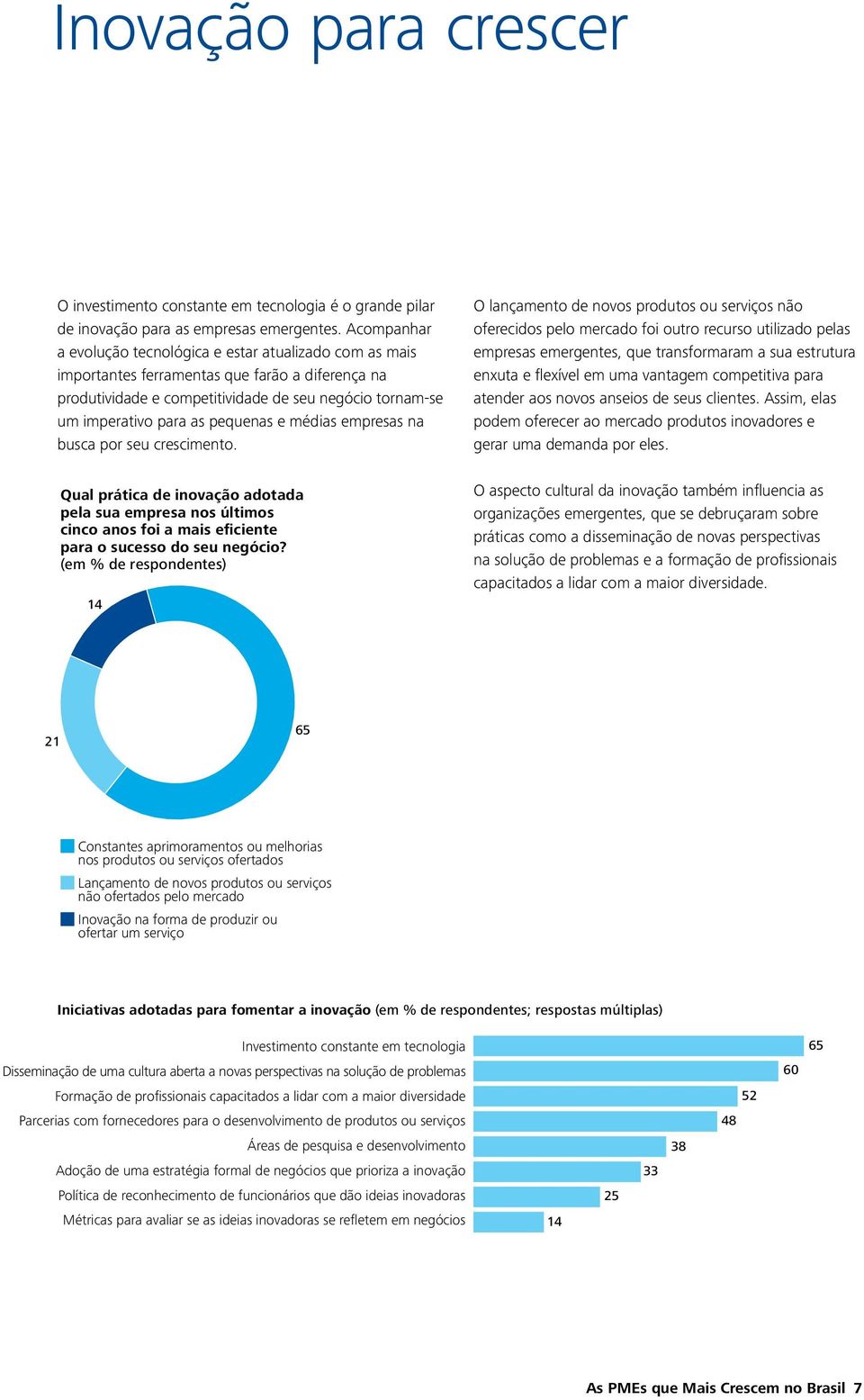 pequenas e médias empresas na busca por seu crescimento. Qual prática de inovação adotada pela sua empresa nos últimos cinco anos foi a mais eficiente para o sucesso do seu negócio?