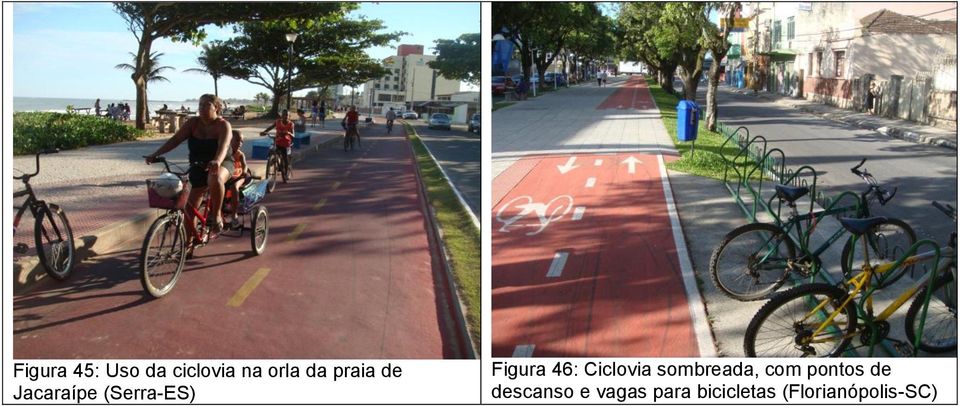 Ciclovia sombreada, com pontos de