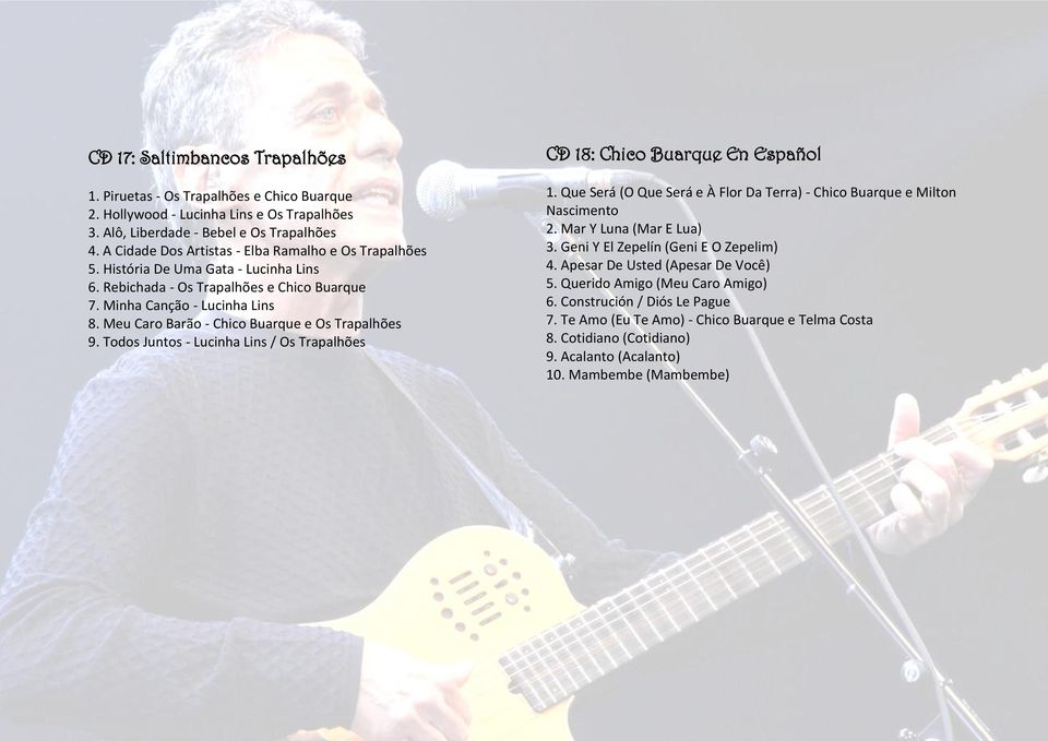 Meu Caro Barão - Chico Buarque e Os Trapalhões 9. Todos Juntos - Lucinha Lins / Os Trapalhões CD 18: Chico Buarque En Español 1.
