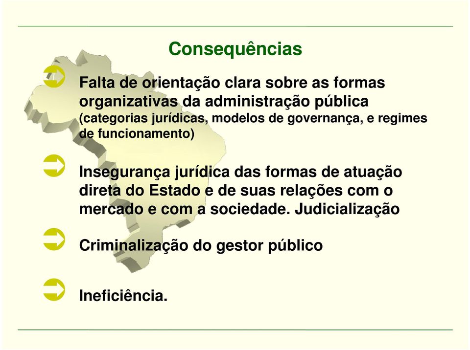 funcionamento) Insegurança jurídica das formas de atuação direta do Estado e de suas