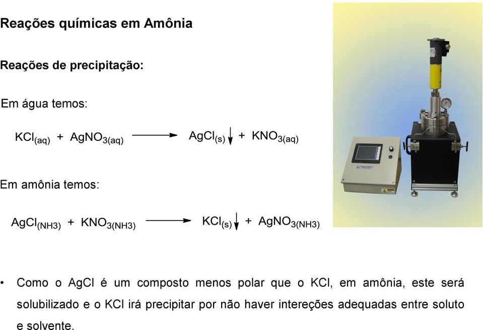 que o KCl, em amônia, este será solubilizado e o KCl irá