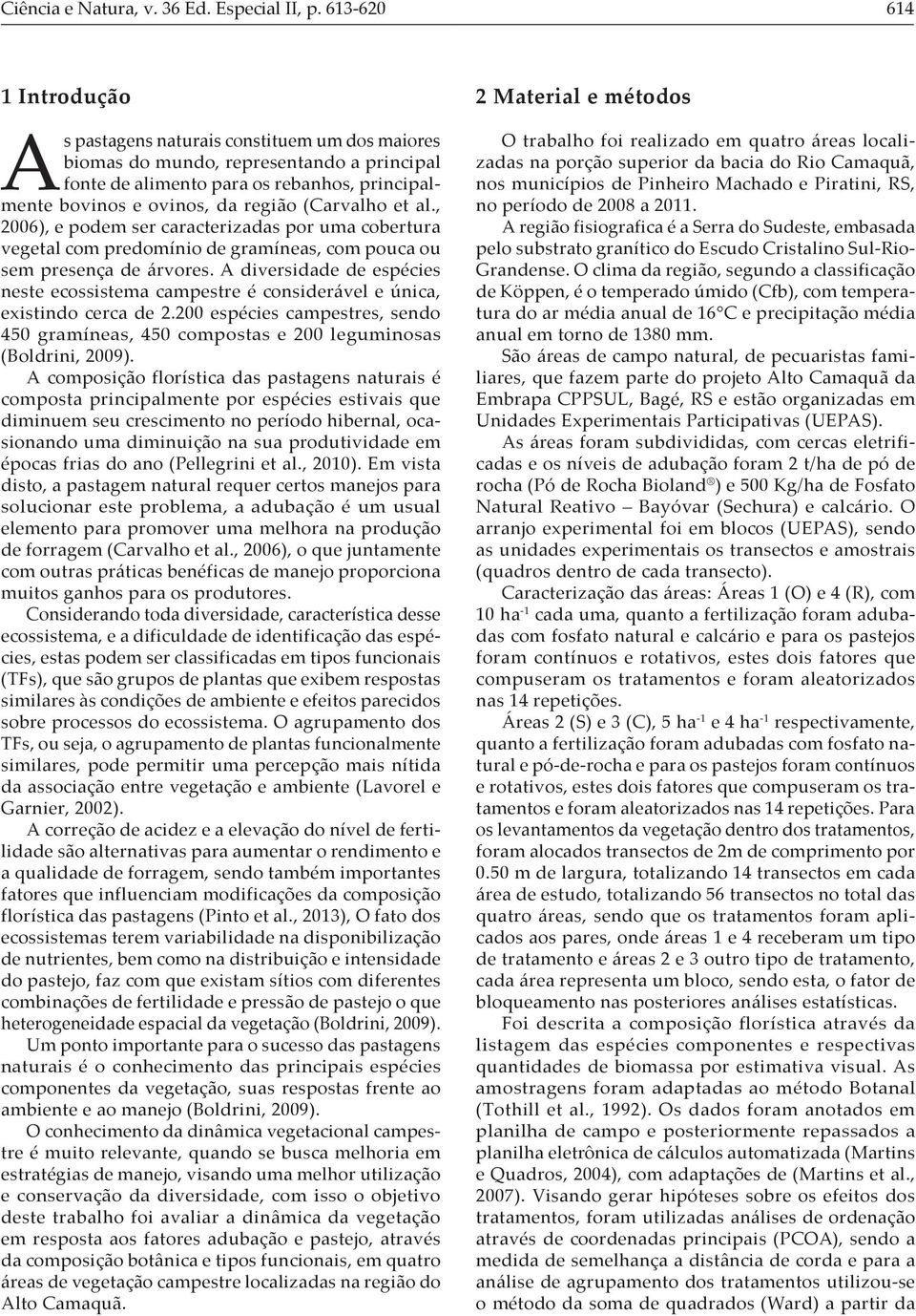 (Carvalho et al., 2006), e podem ser caracterizadas por uma cobertura vegetal com predomínio de gramíneas, com pouca ou sem presença de árvores.