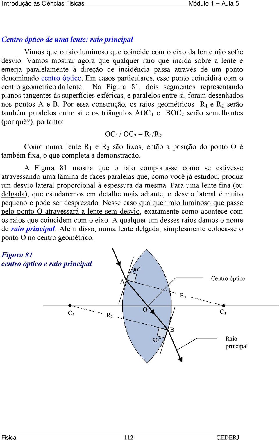 Em casos particulares, esse ponto coincidirá com o centro geométrico da lente.