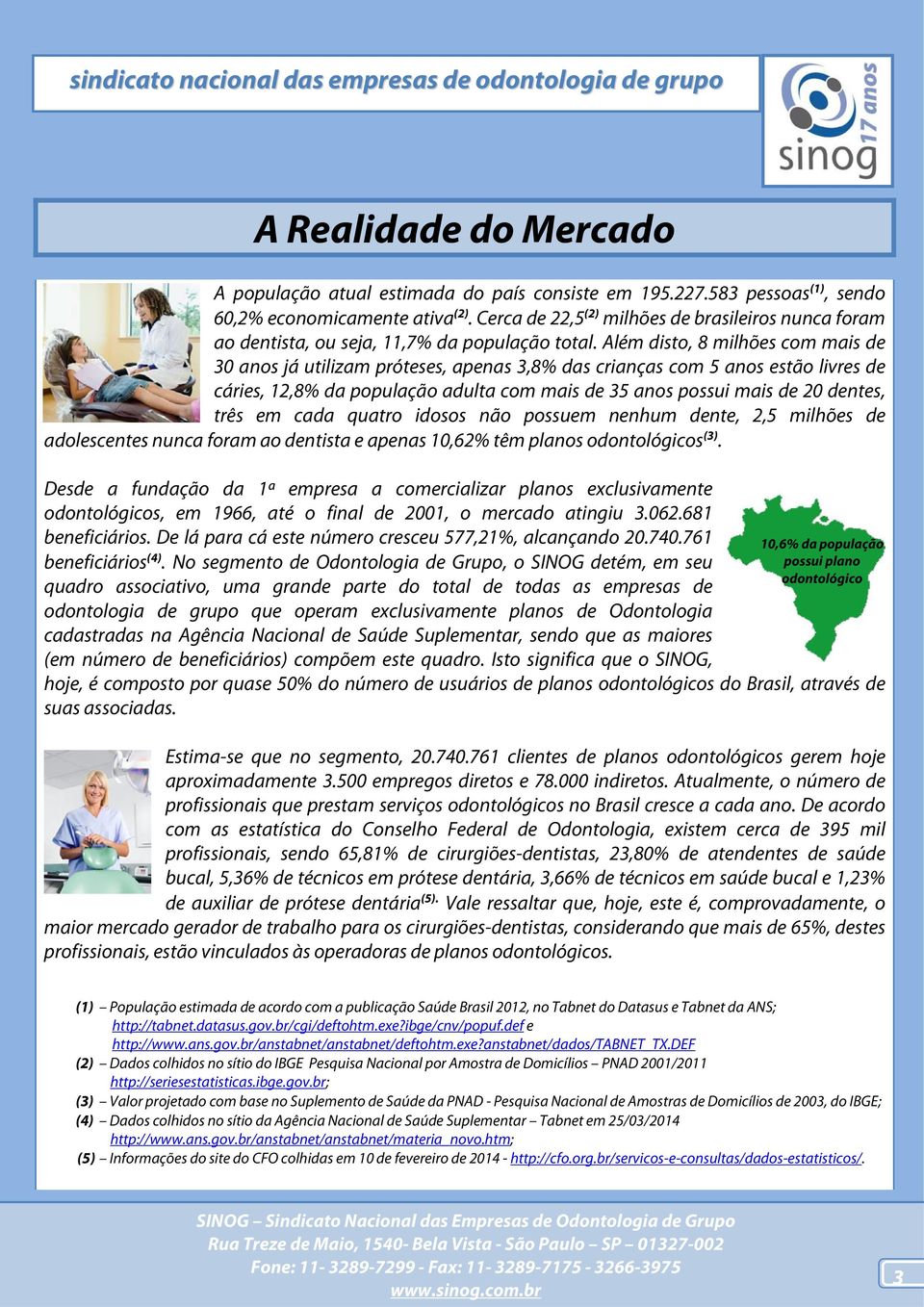 Além disto, 8 milhões com mais de 30 anos já utilizam próteses, apenas 3,8% das crianças com 5 anos estão livres de cáries, 12,8% da população adulta com mais de 35 anos possui mais de 20 dentes,