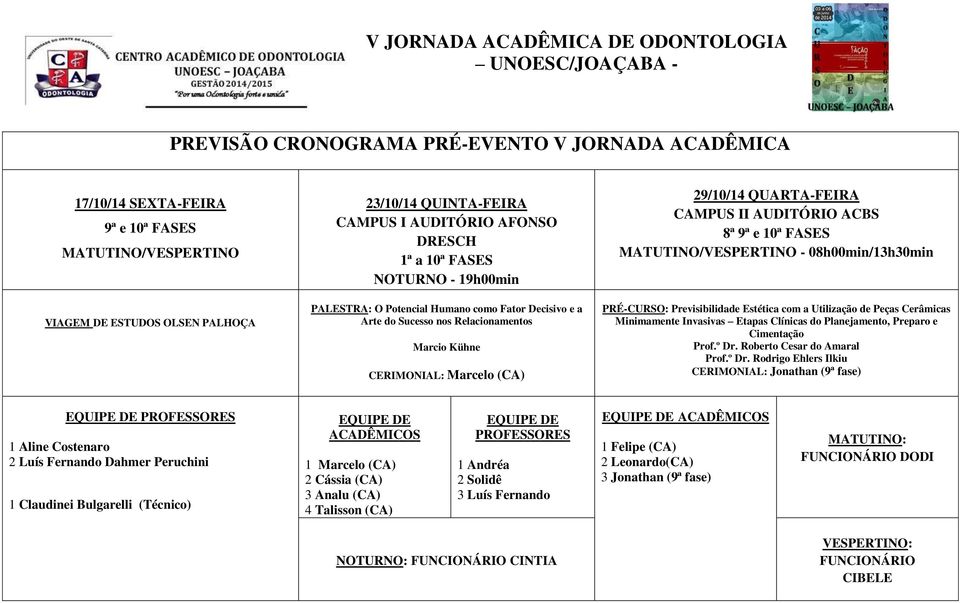 MATUTINO/VESPERTINO - 08h00min/13h30min PRÉ-CURSO: Previsibilidade Estética com a Utilização de Peças Cerâmicas Minimamente Invasivas Etapas Clínicas do Planejamento, Preparo e Cimentação Prof.º Dr.